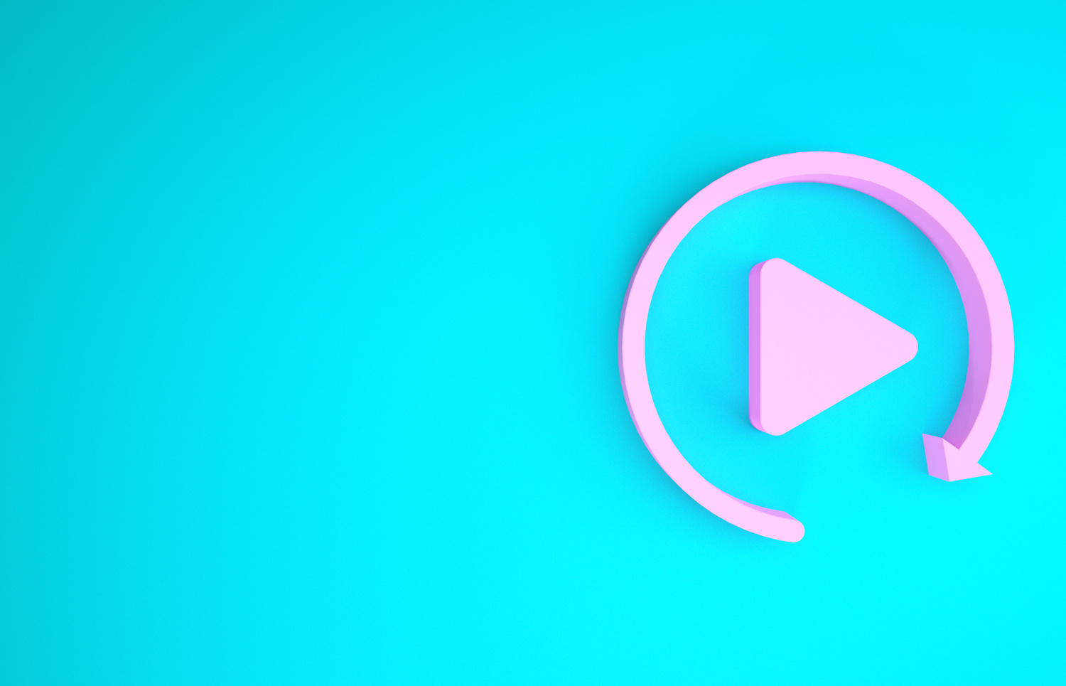 Pink Video Play Button like Simple Replay Icon Isolated on Blue Background. Minimalism Concept. 3D Illustration 3D Render